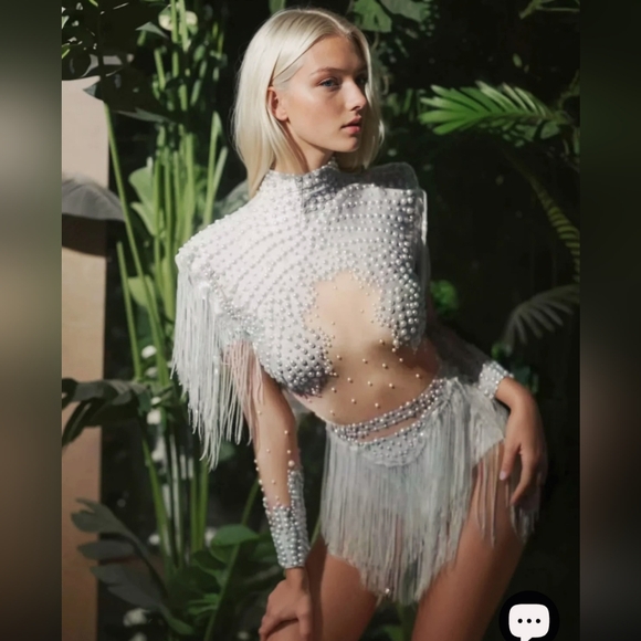 Chic White Pearl-Embellished Mini Dress - Picture 1 of 3